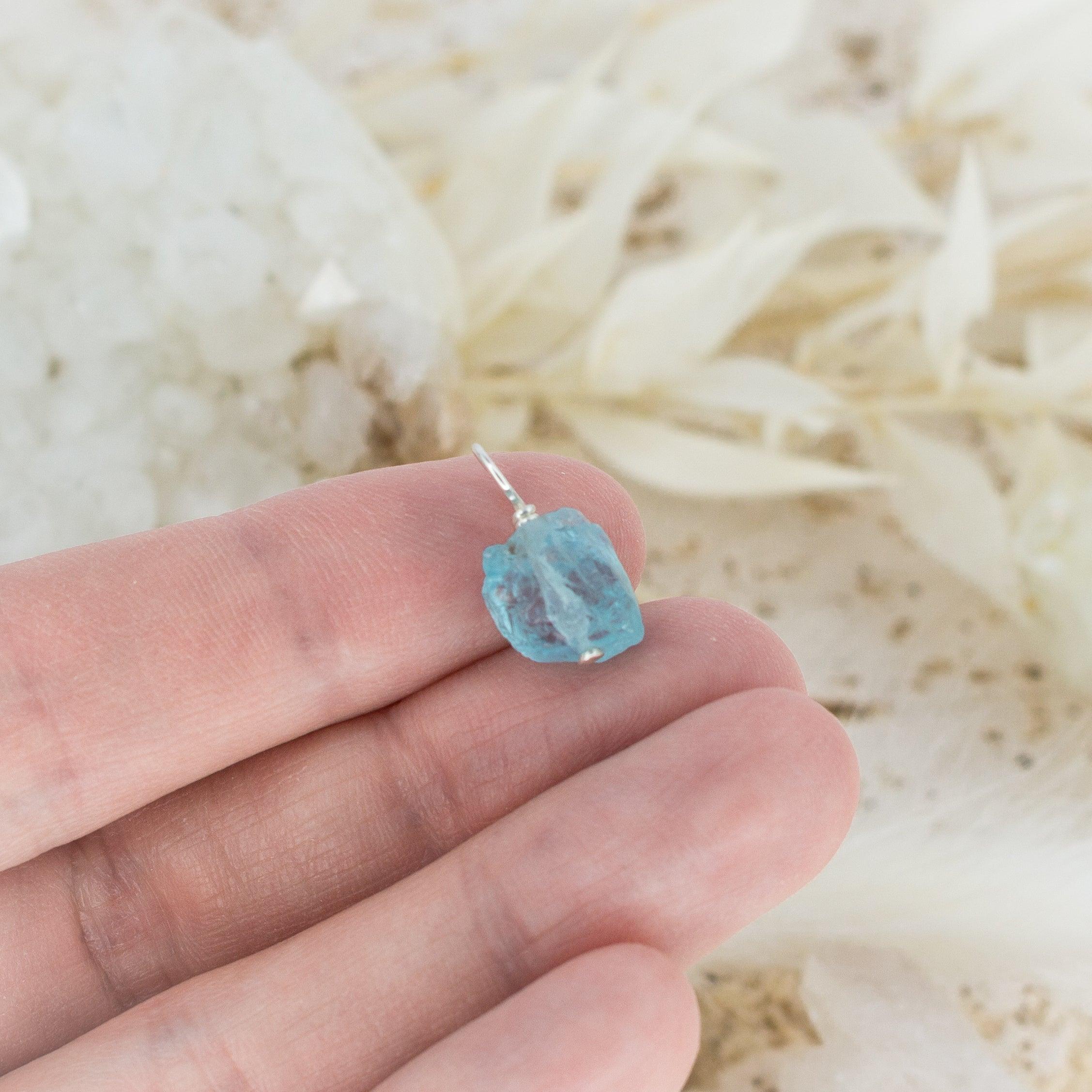 Tiny Raw Apatite Crystal Pendant - Tiny Raw Apatite Crystal Pendant - Sterling Silver - Luna Tide Handmade Crystal Jewellery