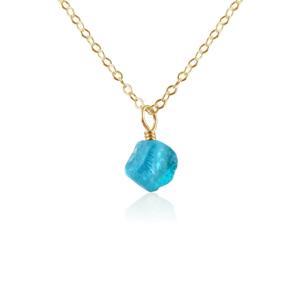 Tiny Raw Apatite Crystal Pendant Necklace - Tiny Raw Apatite Crystal Pendant Necklace - 14k Gold Fill / Cable - Luna Tide Handmade Crystal Jewellery