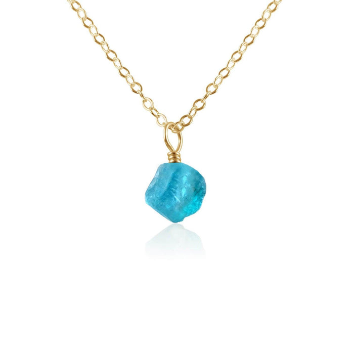 Tiny Raw Apatite Crystal Pendant Necklace - Tiny Raw Apatite Crystal Pendant Necklace - 14k Gold Fill / Cable - Luna Tide Handmade Crystal Jewellery