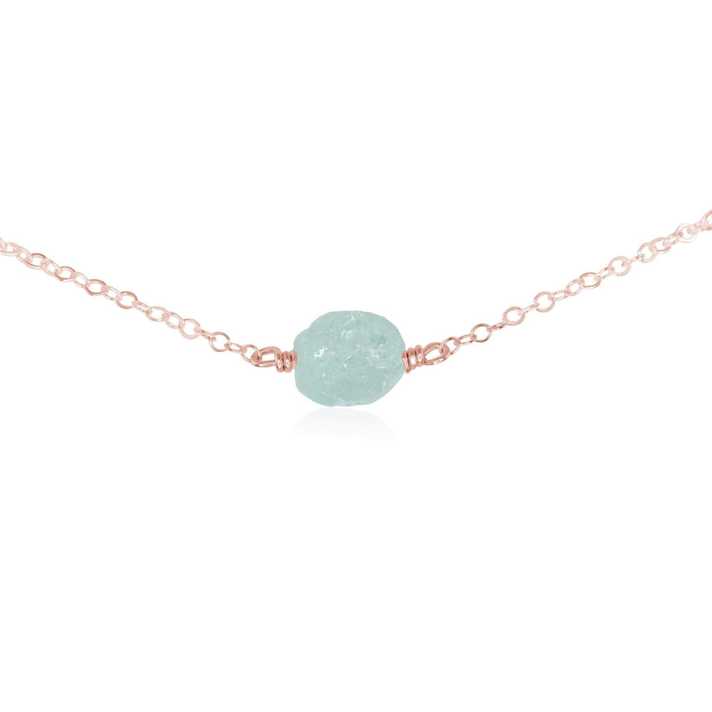 Tiny Raw Aquamarine Crystal Nugget Choker - Tiny Raw Aquamarine Crystal Nugget Choker - 14k Rose Gold Fill - Luna Tide Handmade Crystal Jewellery