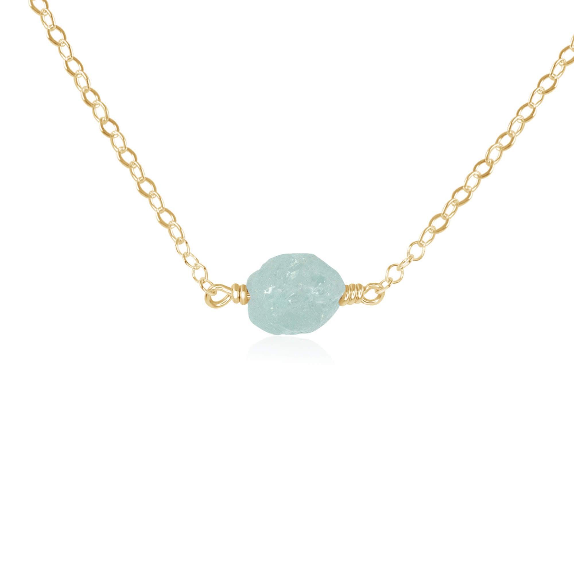 Tiny Raw Aquamarine Crystal Nugget Necklace - Tiny Raw Aquamarine Crystal Nugget Necklace - 14k Gold Fill - Luna Tide Handmade Crystal Jewellery