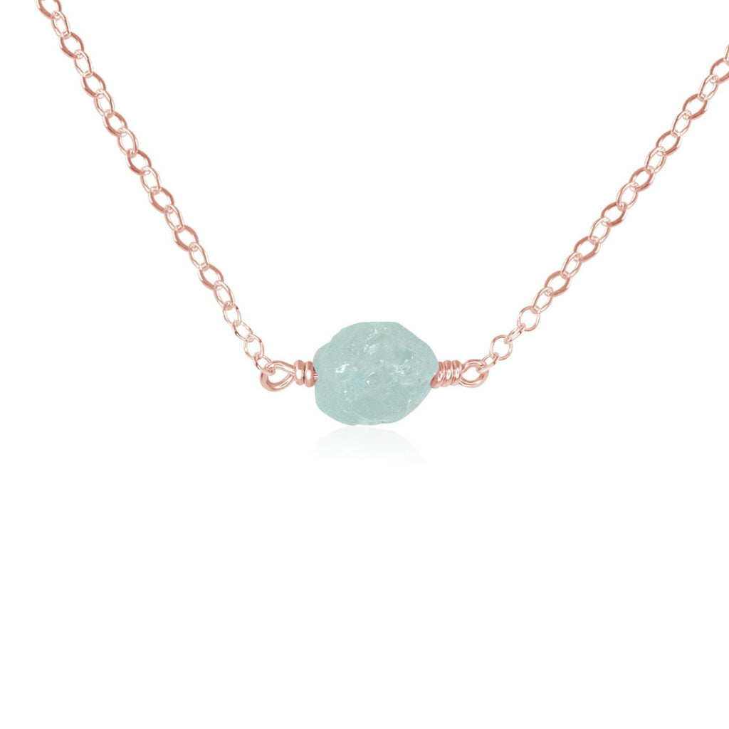 Tiny Raw Aquamarine Crystal Nugget Necklace - Tiny Raw Aquamarine Crystal Nugget Necklace - 14k Rose Gold Fill - Luna Tide Handmade Crystal Jewellery