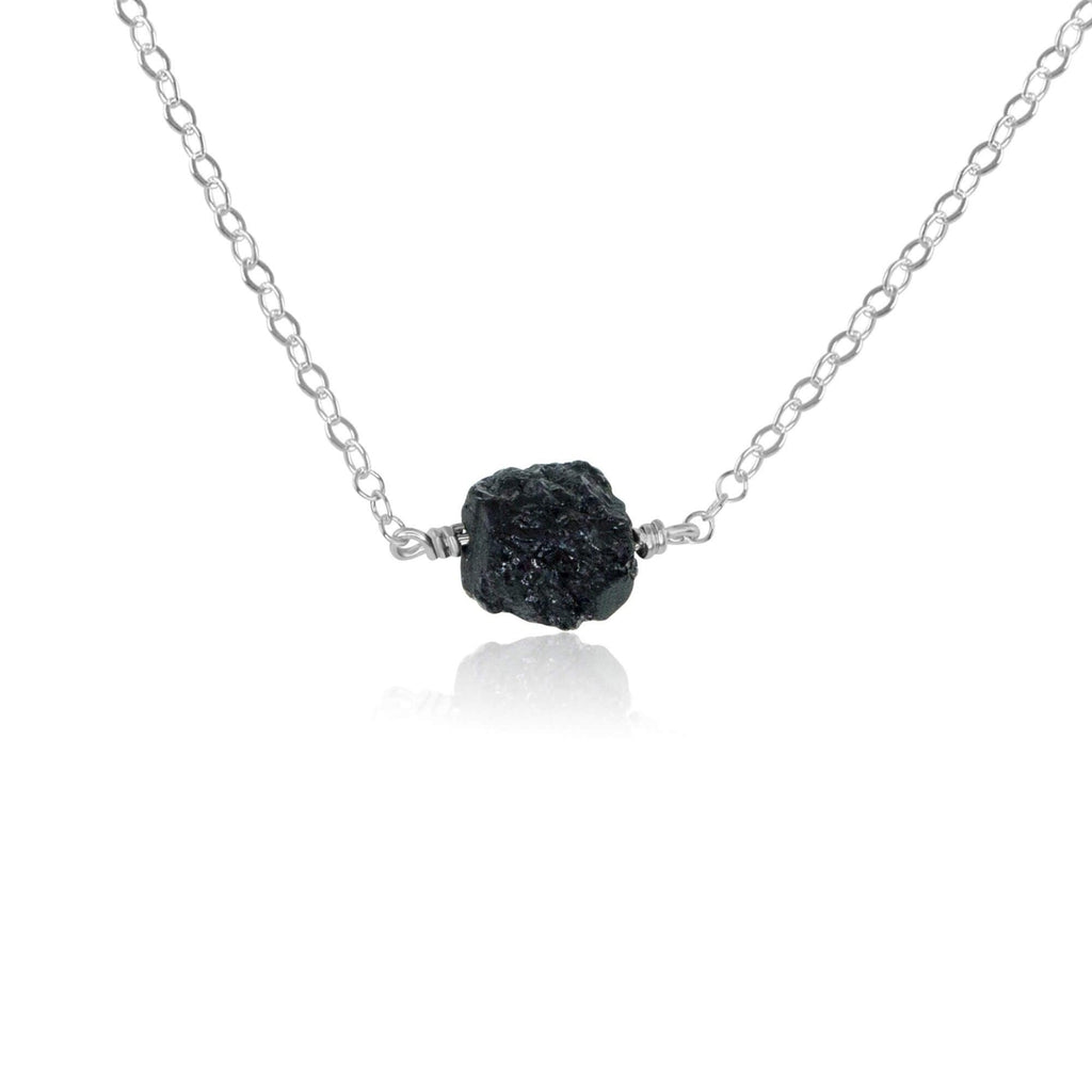 Tiny Raw Black Tourmaline Crystal Nugget Necklace - Tiny Raw Black Tourmaline Crystal Nugget Necklace - Sterling Silver - Luna Tide Handmade Crystal Jewellery