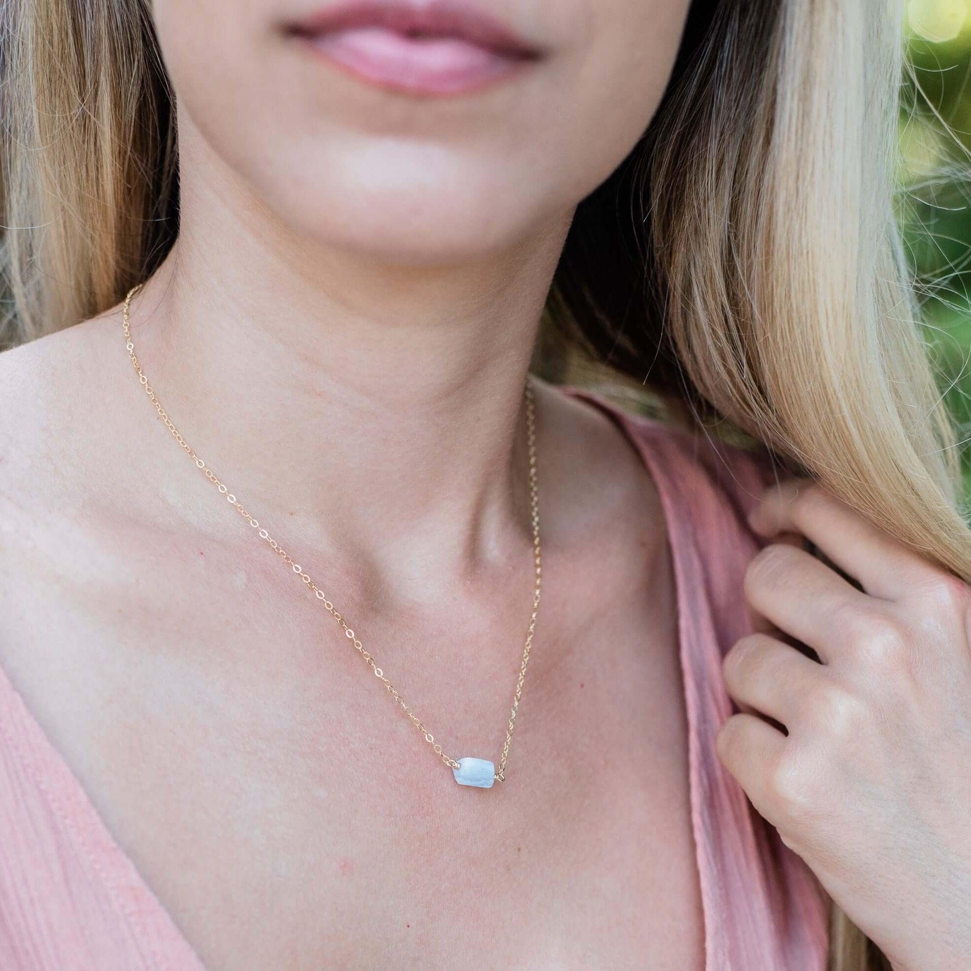 Tiny Raw Blue Lace Agate Crystal Nugget Necklace - Tiny Raw Blue Lace Agate Crystal Nugget Necklace - Sterling Silver - Luna Tide Handmade Crystal Jewellery