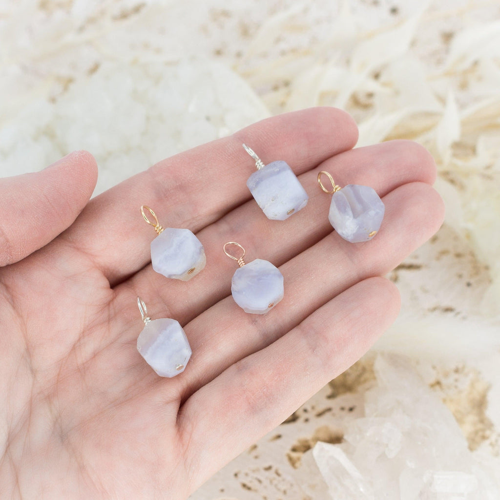 Tiny Raw Blue Lace Agate Crystal Pendant - Tiny Raw Blue Lace Agate Crystal Pendant - Sterling Silver - Luna Tide Handmade Crystal Jewellery