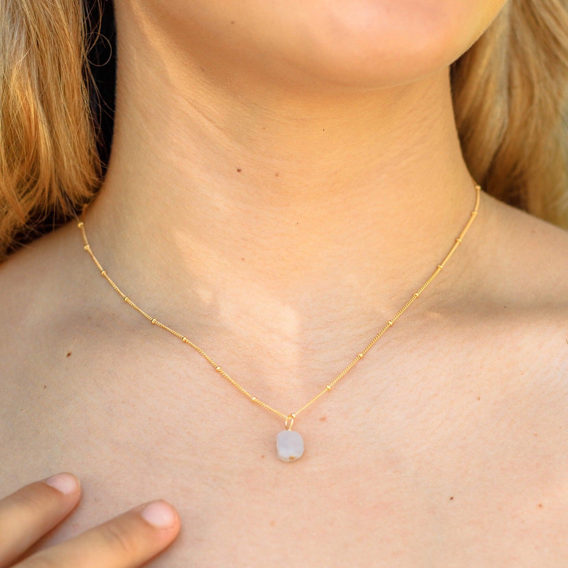 Tiny Raw Blue Lace Agate Pendant Necklace - Tiny Raw Blue Lace Agate Pendant Necklace - Sterling Silver / Cable - Luna Tide Handmade Crystal Jewellery