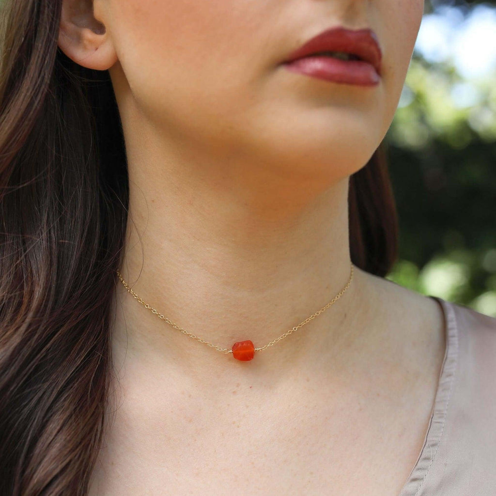 Tiny Raw Carnelian Crystal Nugget Choker - Tiny Raw Carnelian Crystal Nugget Choker - 14k Gold Fill - Luna Tide Handmade Crystal Jewellery