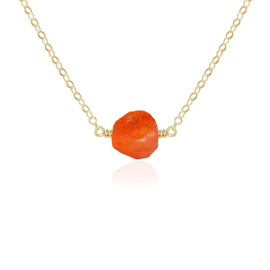 Tiny Raw Carnelian Crystal Nugget Necklace - Tiny Raw Carnelian Crystal Nugget Necklace - 14k Gold Fill - Luna Tide Handmade Crystal Jewellery