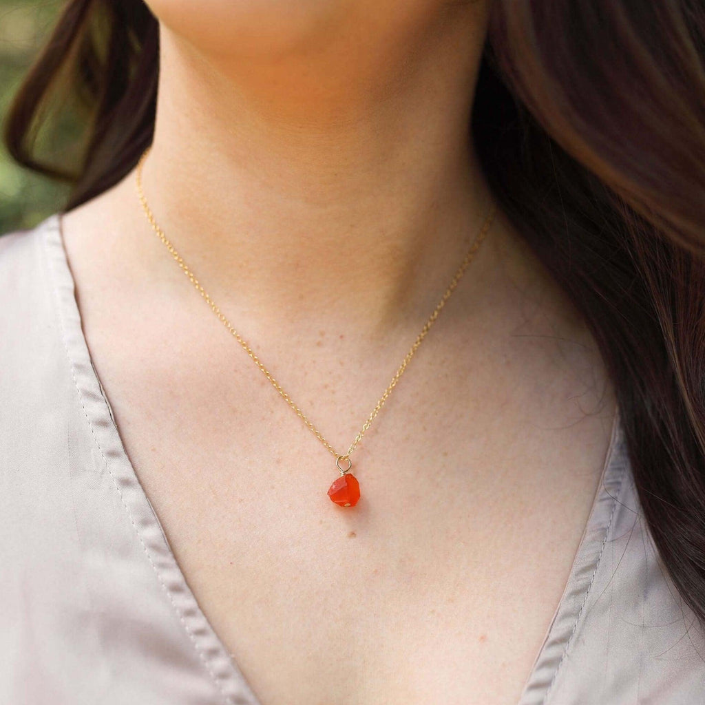 Tiny Raw Carnelian Pendant Necklace - Tiny Raw Carnelian Pendant Necklace - 14k Gold Fill / Cable - Luna Tide Handmade Crystal Jewellery
