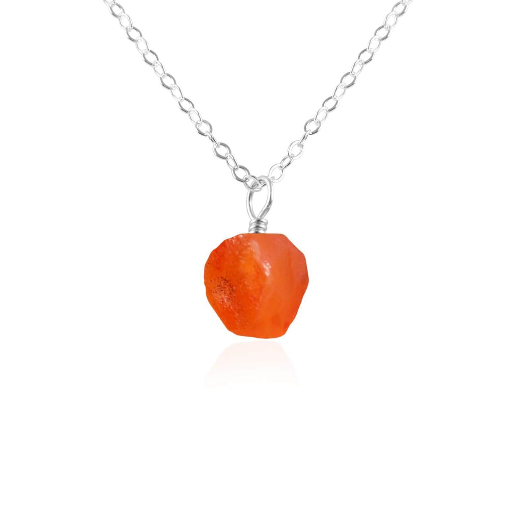 Tiny Raw Carnelian Pendant Necklace - Tiny Raw Carnelian Pendant Necklace - Sterling Silver / Cable - Luna Tide Handmade Crystal Jewellery