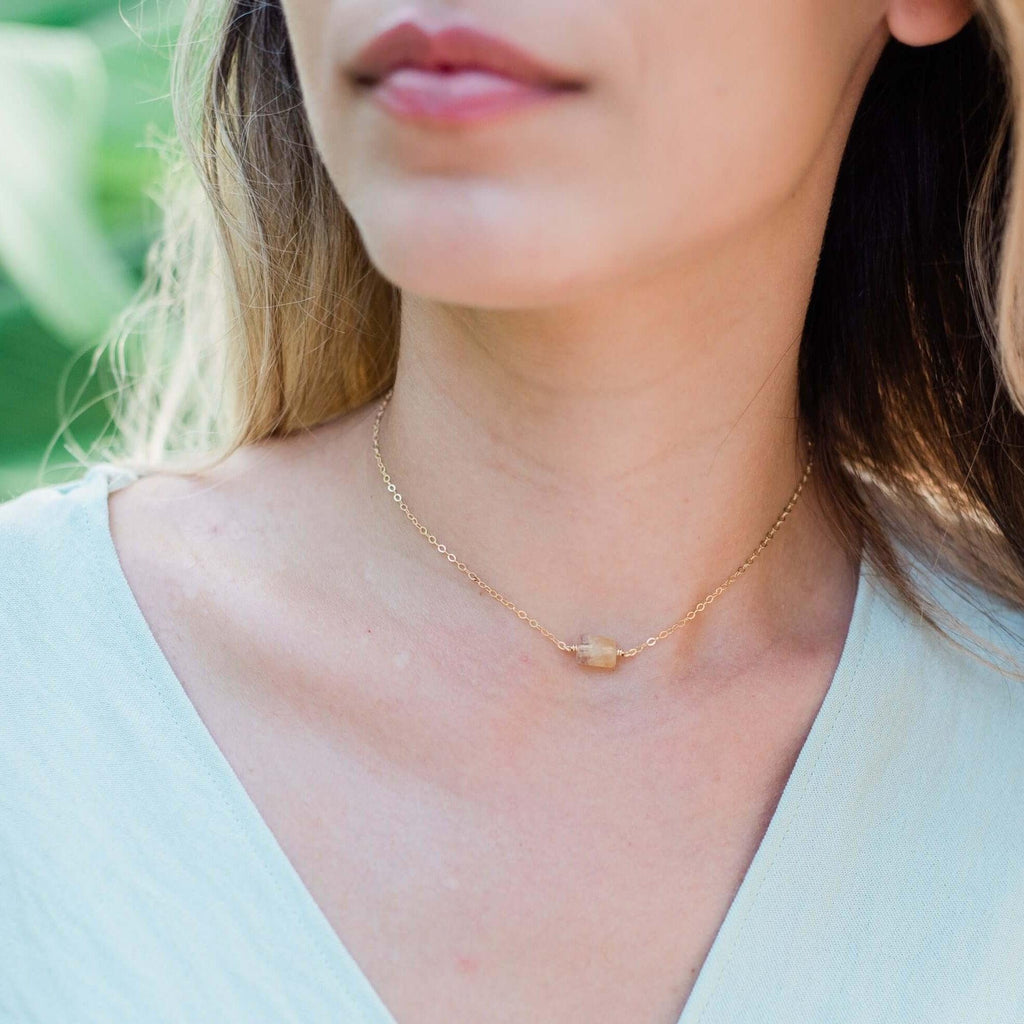 Tiny Raw Citrine Crystal Nugget Choker - Tiny Raw Citrine Crystal Nugget Choker - 14k Gold Fill - Luna Tide Handmade Crystal Jewellery