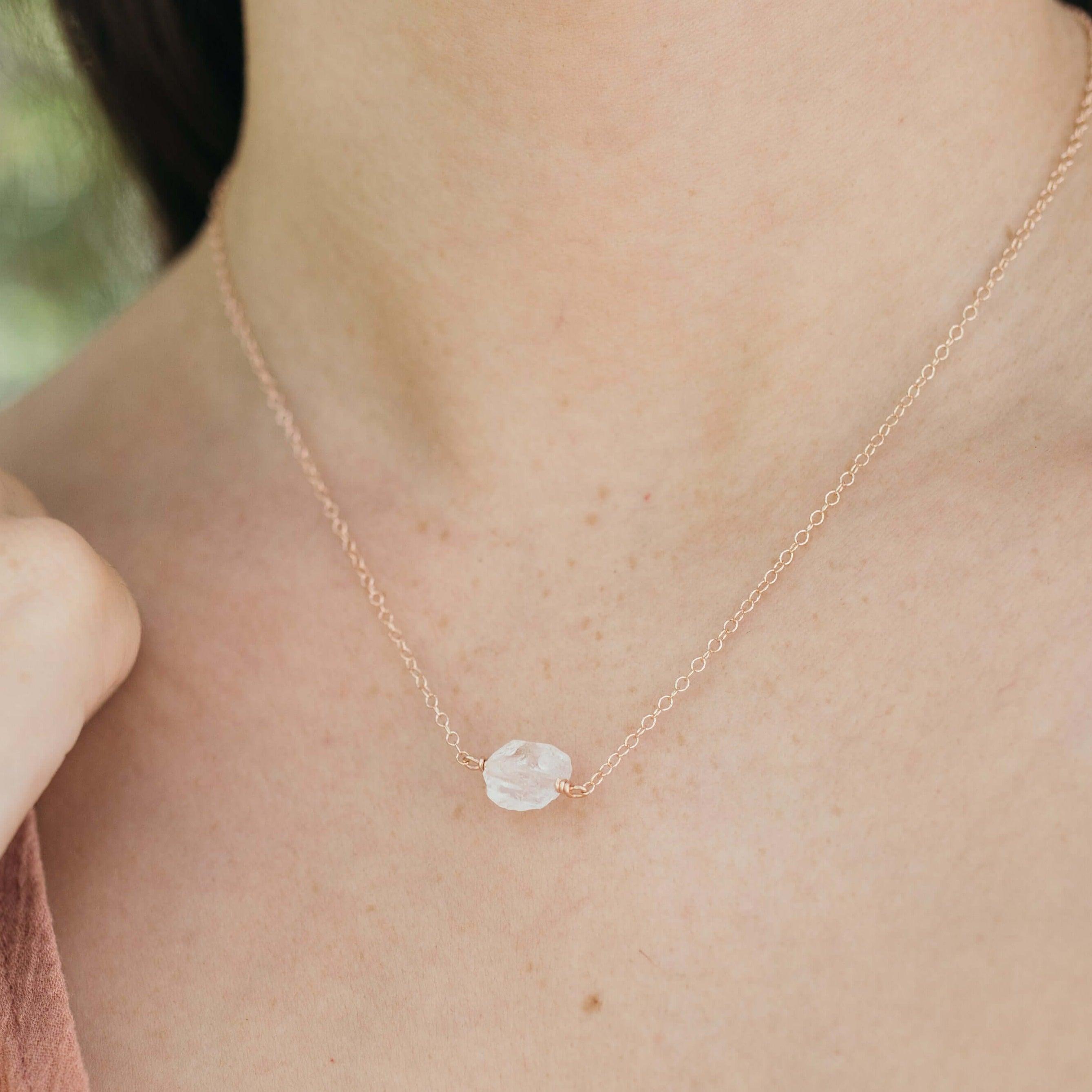 Tiny Raw Crystal Quartz Crystal Nugget Necklace - Tiny Raw Crystal Quartz Crystal Nugget Necklace - 14k Gold Fill - Luna Tide Handmade Crystal Jewellery
