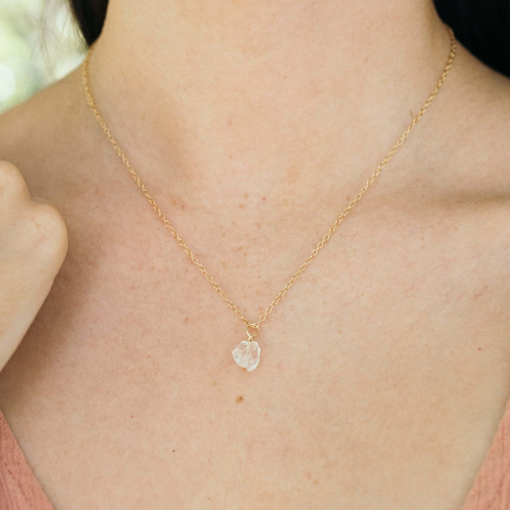 Tiny Raw Crystal Quartz Pendant Necklace - Tiny Raw Crystal Quartz Pendant Necklace - 14k Gold Fill / Cable - Luna Tide Handmade Crystal Jewellery