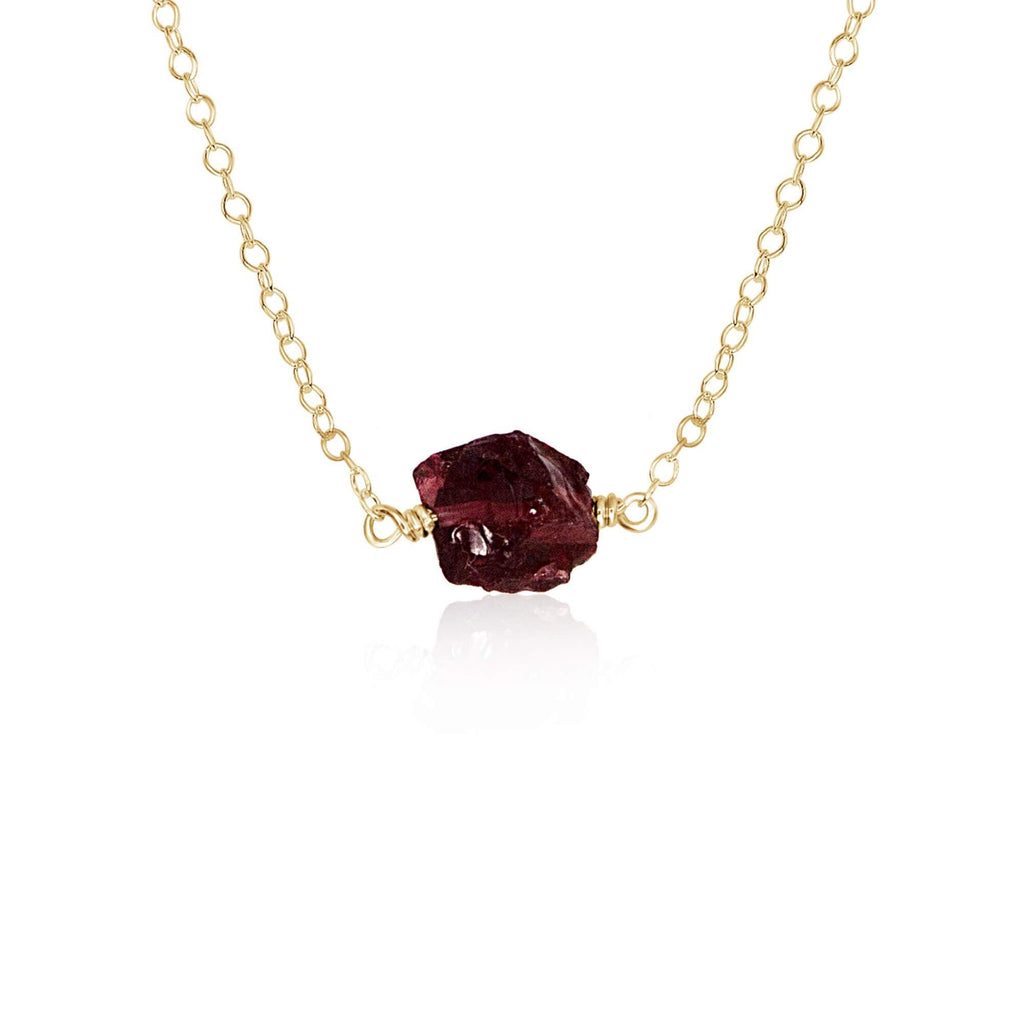 Tiny Raw Garnet Crystal Nugget Necklace - Tiny Raw Garnet Crystal Nugget Necklace - 14k Gold Fill - Luna Tide Handmade Crystal Jewellery