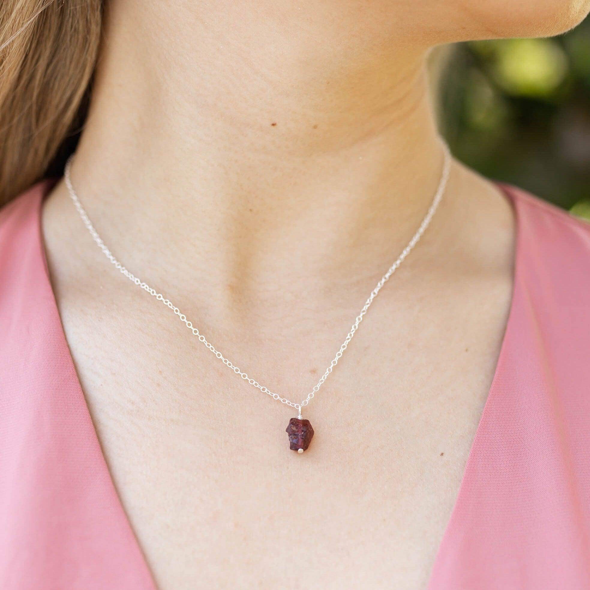 Tiny Raw Garnet Pendant Necklace - Tiny Raw Garnet Pendant Necklace - 14k Gold Fill / Cable - Luna Tide Handmade Crystal Jewellery