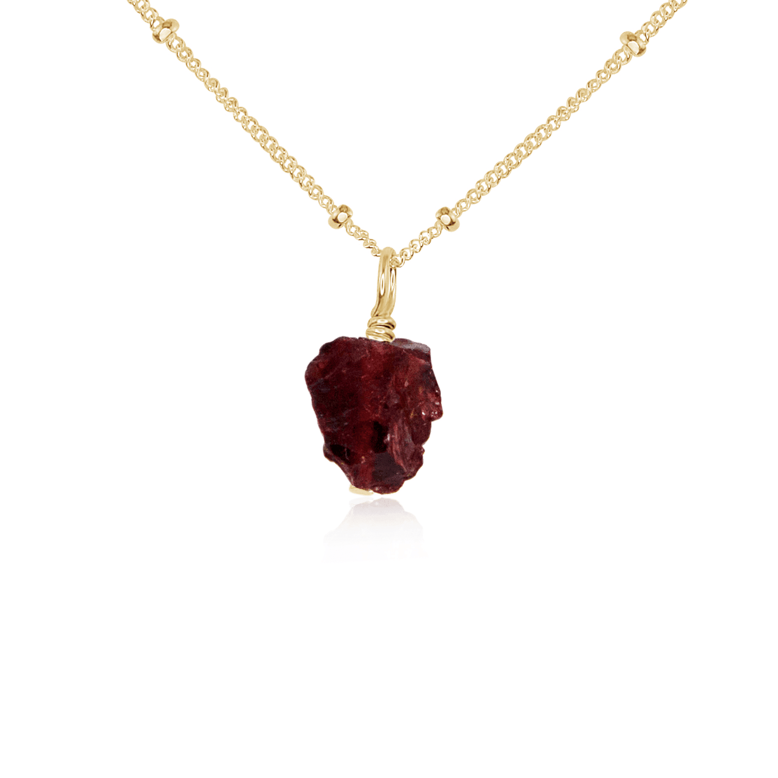 Tiny Raw Garnet Pendant Necklace - Tiny Raw Garnet Pendant Necklace - 14k Gold Fill / Satellite - Luna Tide Handmade Crystal Jewellery