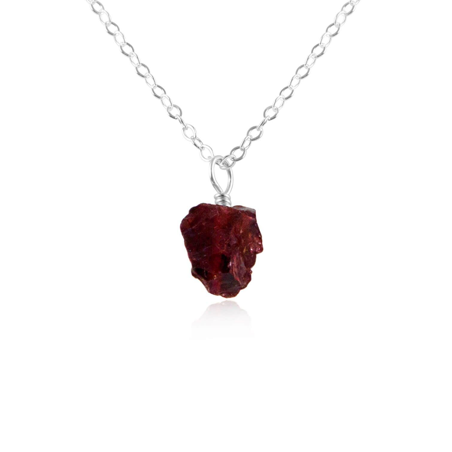 Tiny Raw Garnet Pendant Necklace - Tiny Raw Garnet Pendant Necklace - Sterling Silver / Cable - Luna Tide Handmade Crystal Jewellery