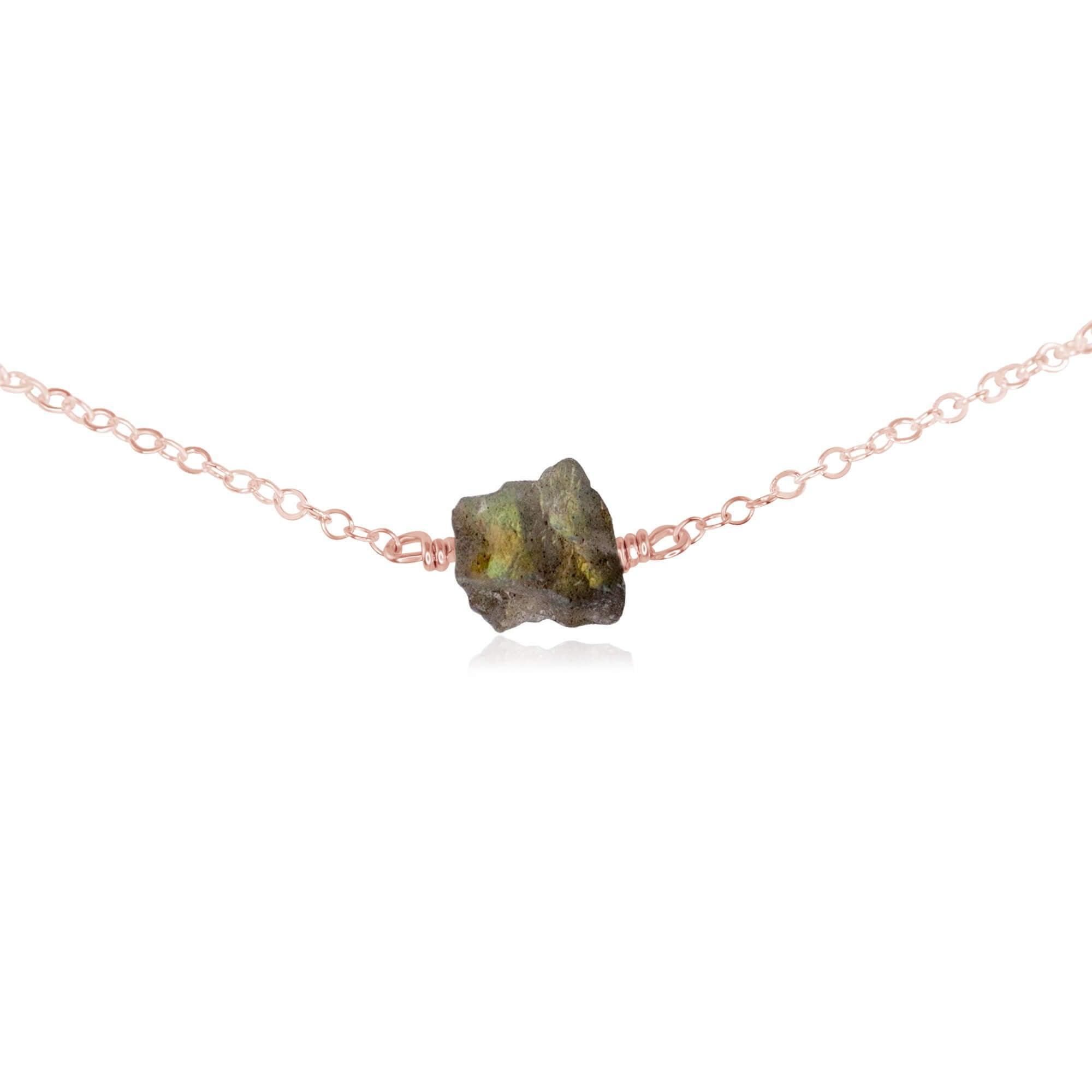 Tiny Raw Labradorite Crystal Nugget Choker - Tiny Raw Labradorite Crystal Nugget Choker - 14k Rose Gold Fill - Luna Tide Handmade Crystal Jewellery