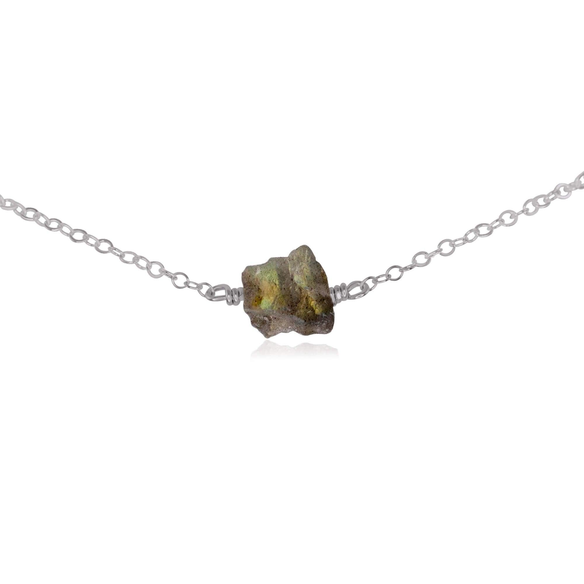 Tiny Raw Labradorite Crystal Nugget Choker - Tiny Raw Labradorite Crystal Nugget Choker - Stainless Steel - Luna Tide Handmade Crystal Jewellery