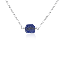 Tiny Raw Lapis Lazuli Crystal Nugget Necklace - Tiny Raw Lapis Lazuli Crystal Nugget Necklace - Sterling Silver - Luna Tide Handmade Crystal Jewellery