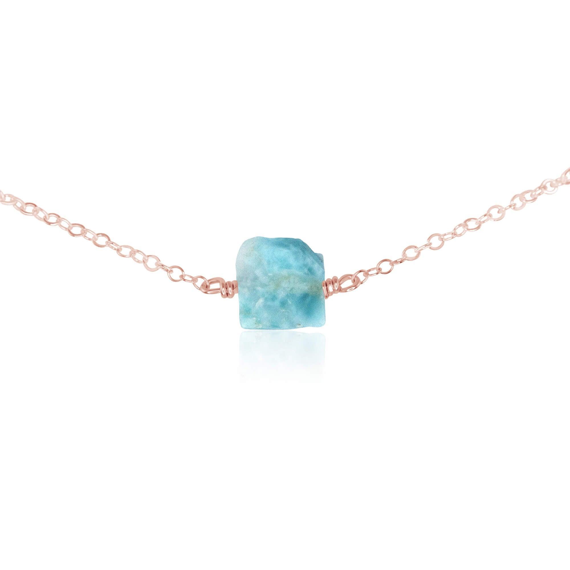 Tiny Raw Larimar Crystal Nugget Choker - Tiny Raw Larimar Crystal Nugget Choker - 14k Rose Gold Fill - Luna Tide Handmade Crystal Jewellery