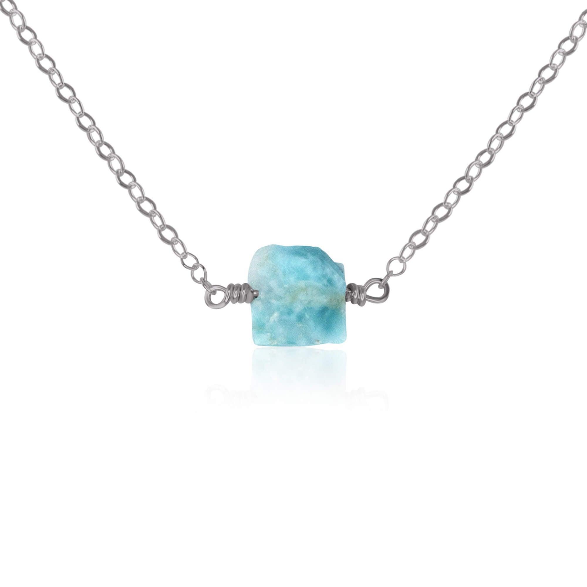 Tiny Raw Larimar Crystal Nugget Necklace - Tiny Raw Larimar Crystal Nugget Necklace - Stainless Steel - Luna Tide Handmade Crystal Jewellery
