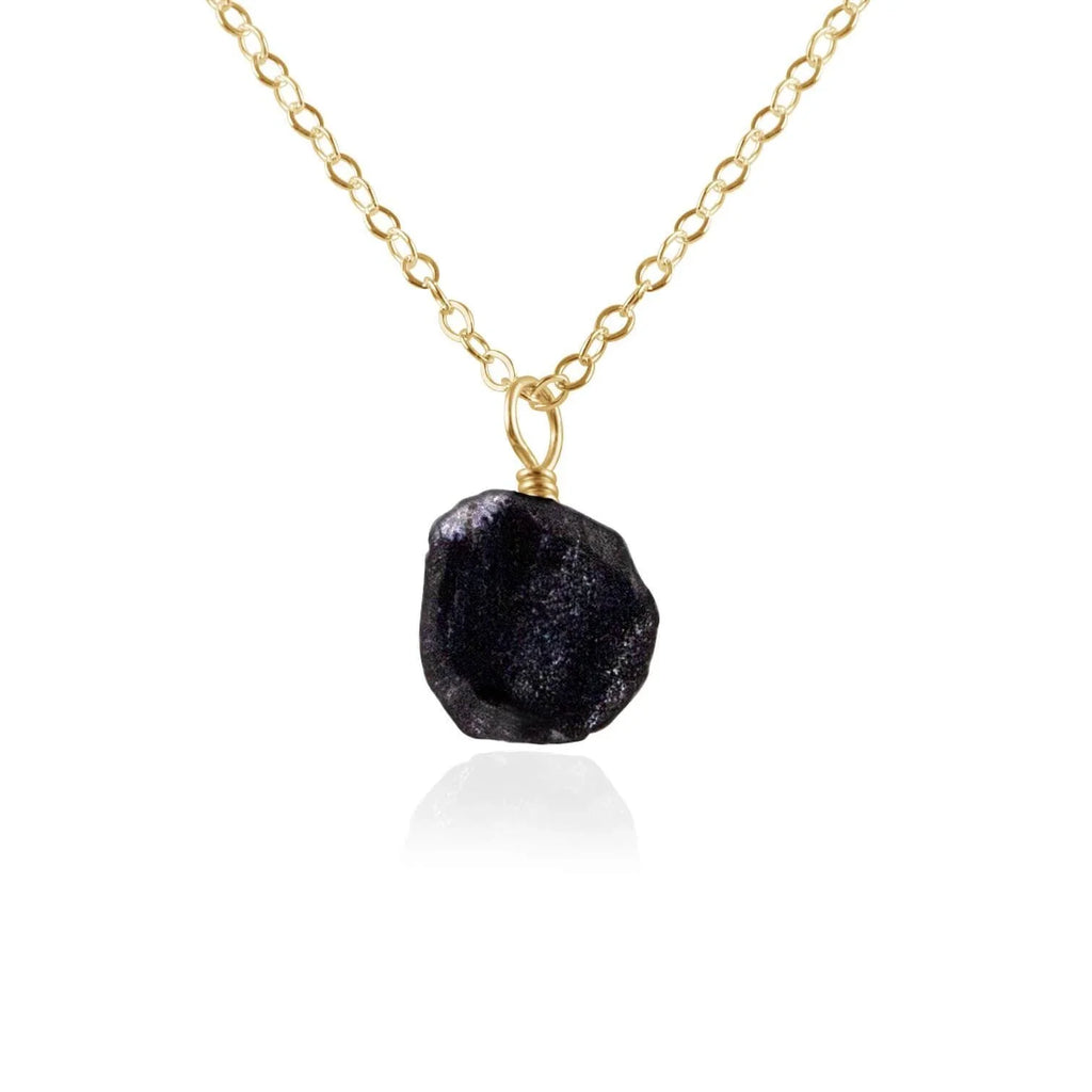 Tiny Raw Obsidian Pendant Necklace - Tiny Raw Obsidian Pendant Necklace - 14k Gold Fill / Cable - Luna Tide Handmade Crystal Jewellery