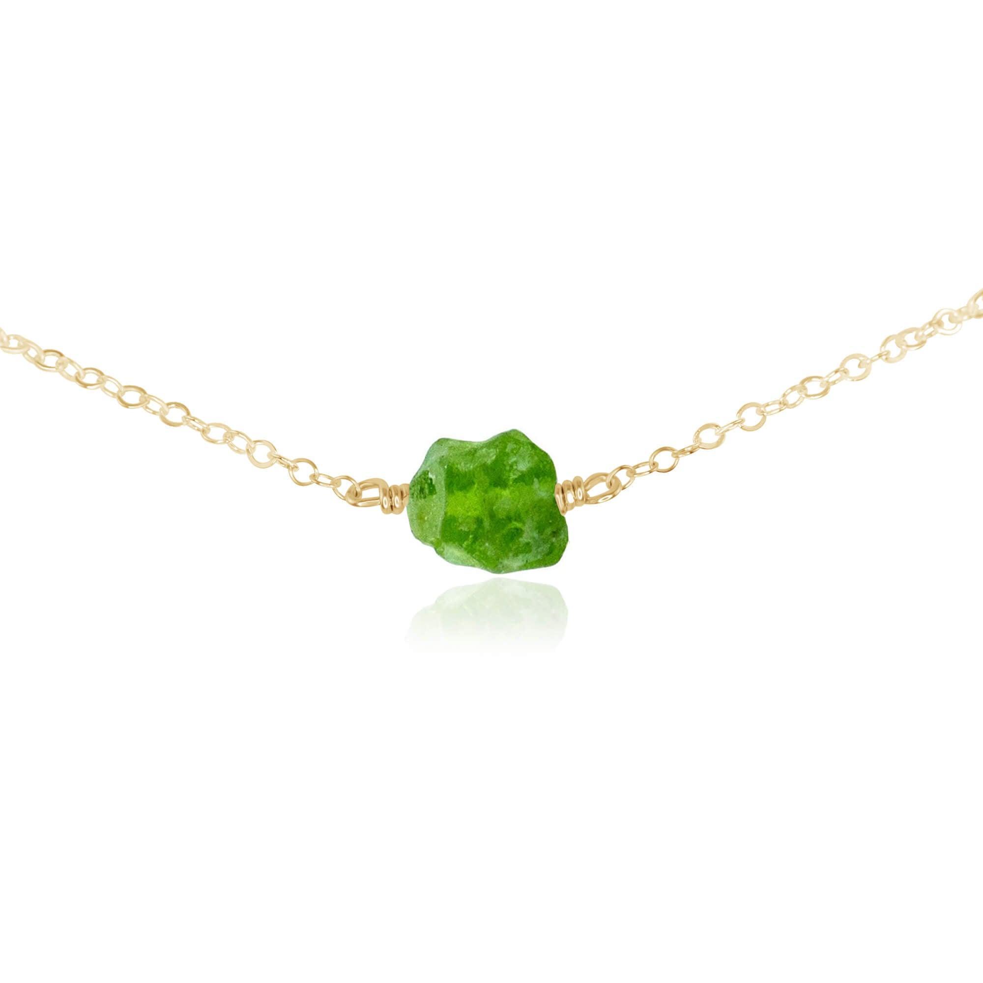 Tiny Raw Peridot Crystal Nugget Choker - Tiny Raw Peridot Crystal Nugget Choker - 14k Gold Fill - Luna Tide Handmade Crystal Jewellery
