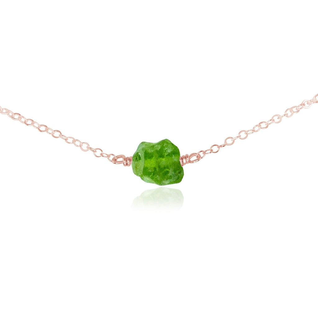 Tiny Raw Peridot Crystal Nugget Choker - Tiny Raw Peridot Crystal Nugget Choker - 14k Rose Gold Fill - Luna Tide Handmade Crystal Jewellery