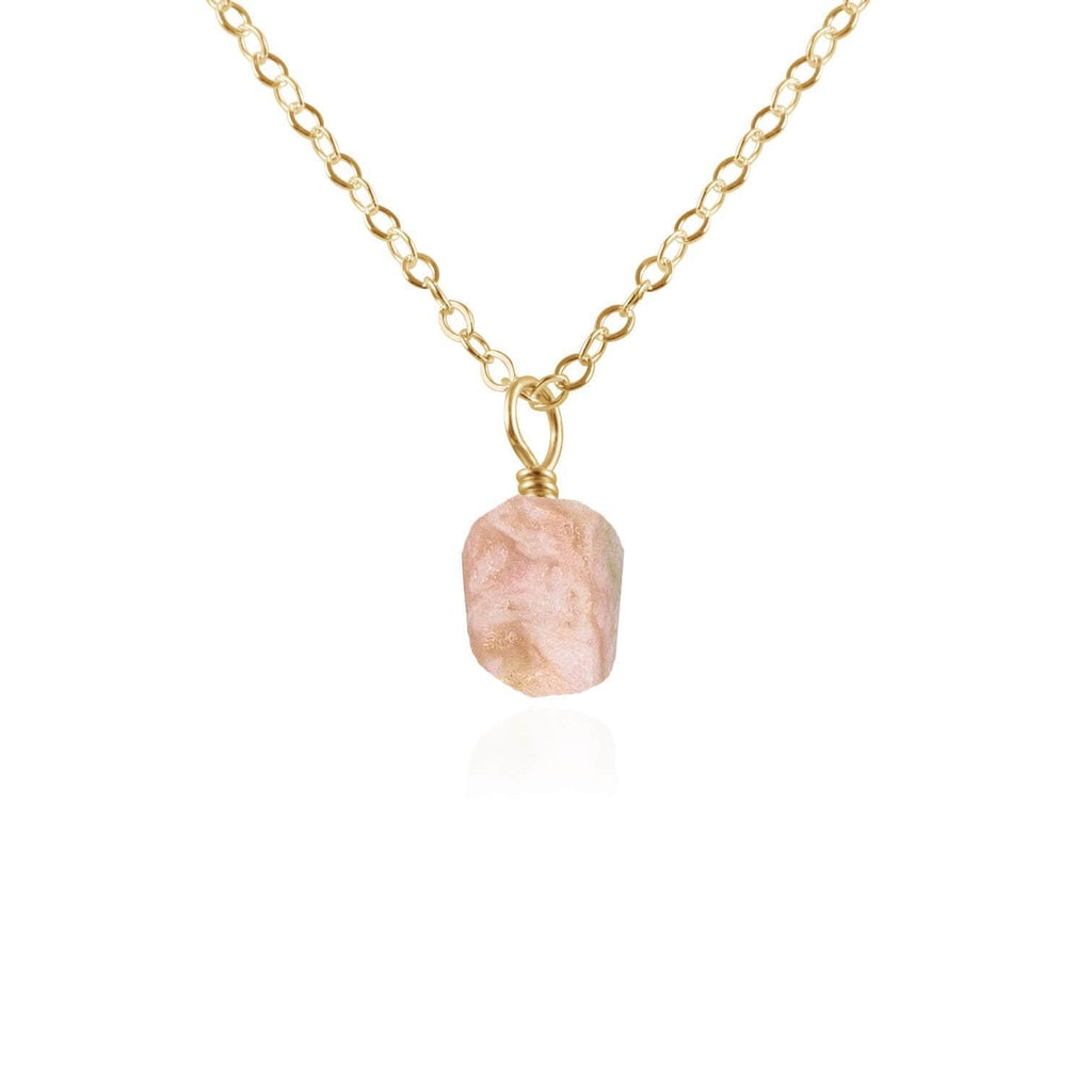 Tiny Raw Pink Peruvian Opal Pendant Necklace - Tiny Raw Pink Peruvian Opal Pendant Necklace - 14k Gold Fill / Cable - Luna Tide Handmade Crystal Jewellery
