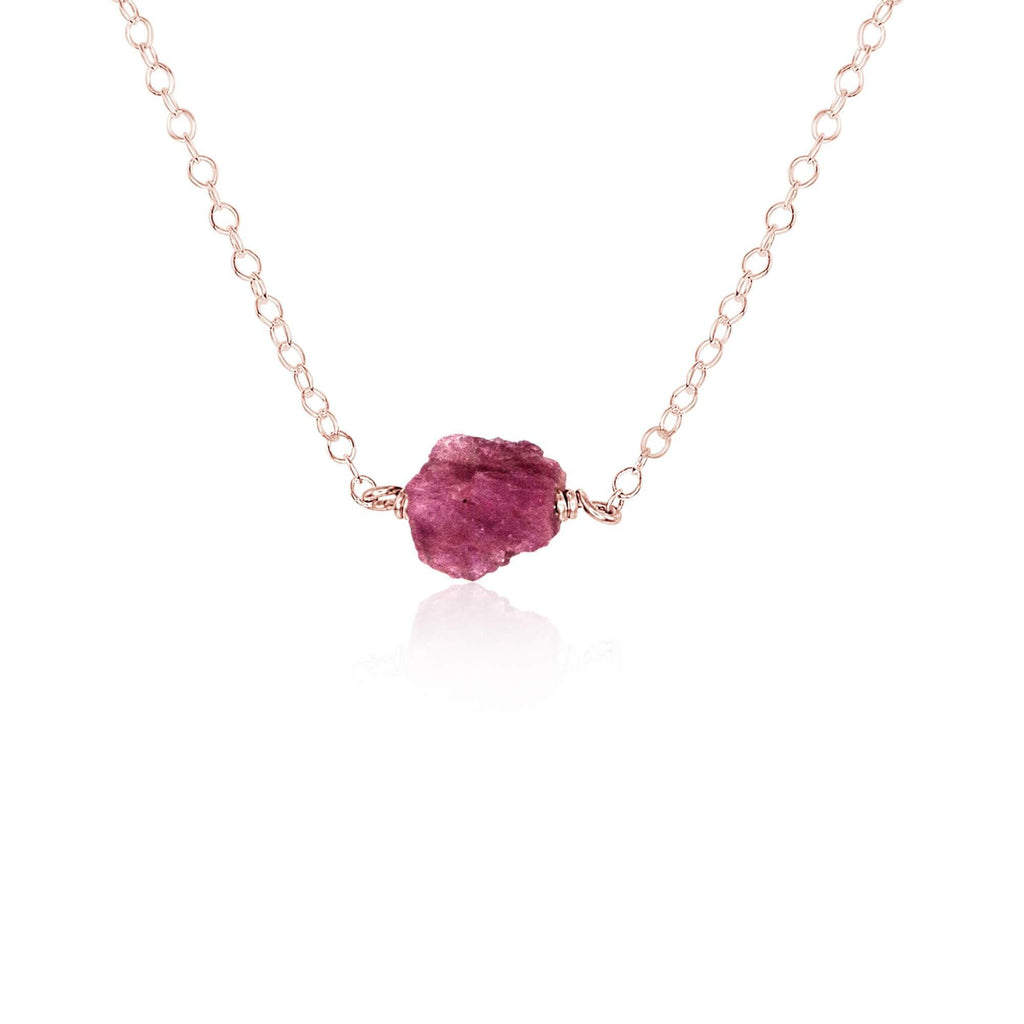 Tiny Raw Pink Tourmaline Crystal Nugget Necklace - Tiny Raw Pink Tourmaline Crystal Nugget Necklace - 14k Rose Gold Fill - Luna Tide Handmade Crystal Jewellery