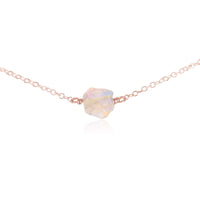 Raw Nugget Choker - Rainbow Moonstone - 14K Rose Gold Fill - Luna Tide Handmade Jewellery
