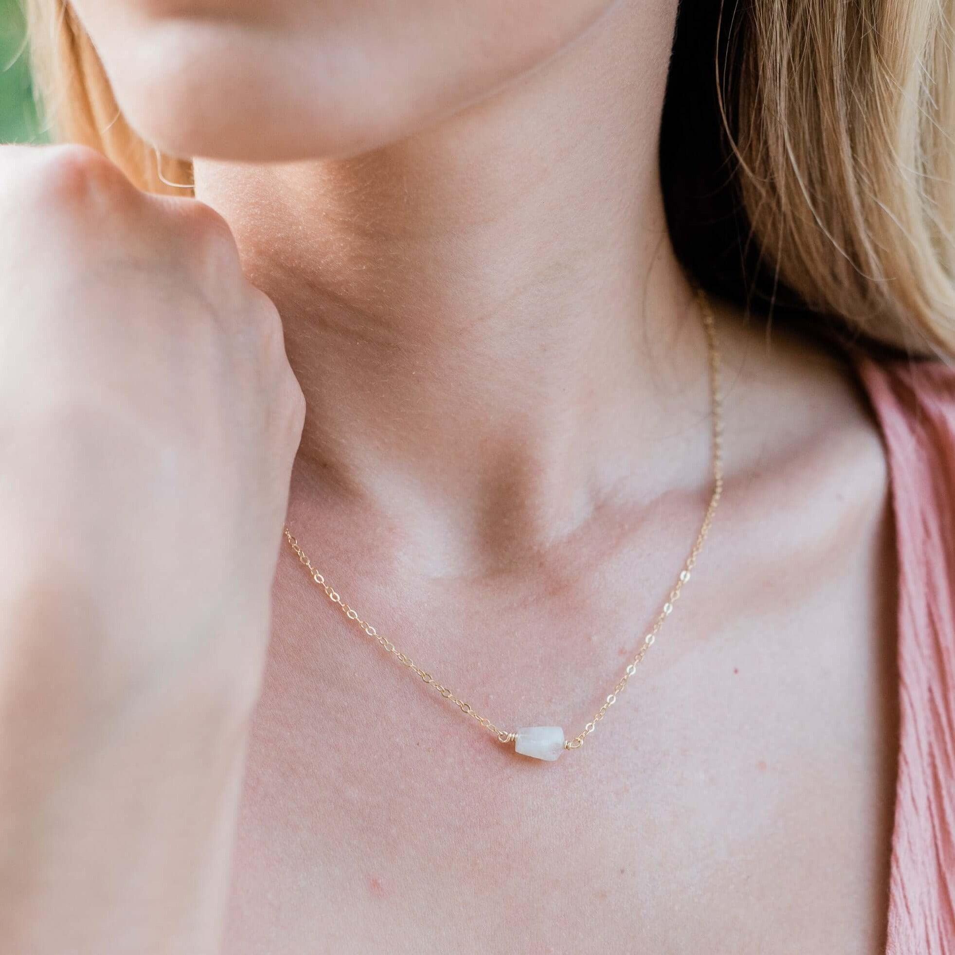 Tiny Raw Rainbow Moonstone Crystal Nugget Necklace - Tiny Raw Rainbow Moonstone Crystal Nugget Necklace - 14k Gold Fill - Luna Tide Handmade Crystal Jewellery