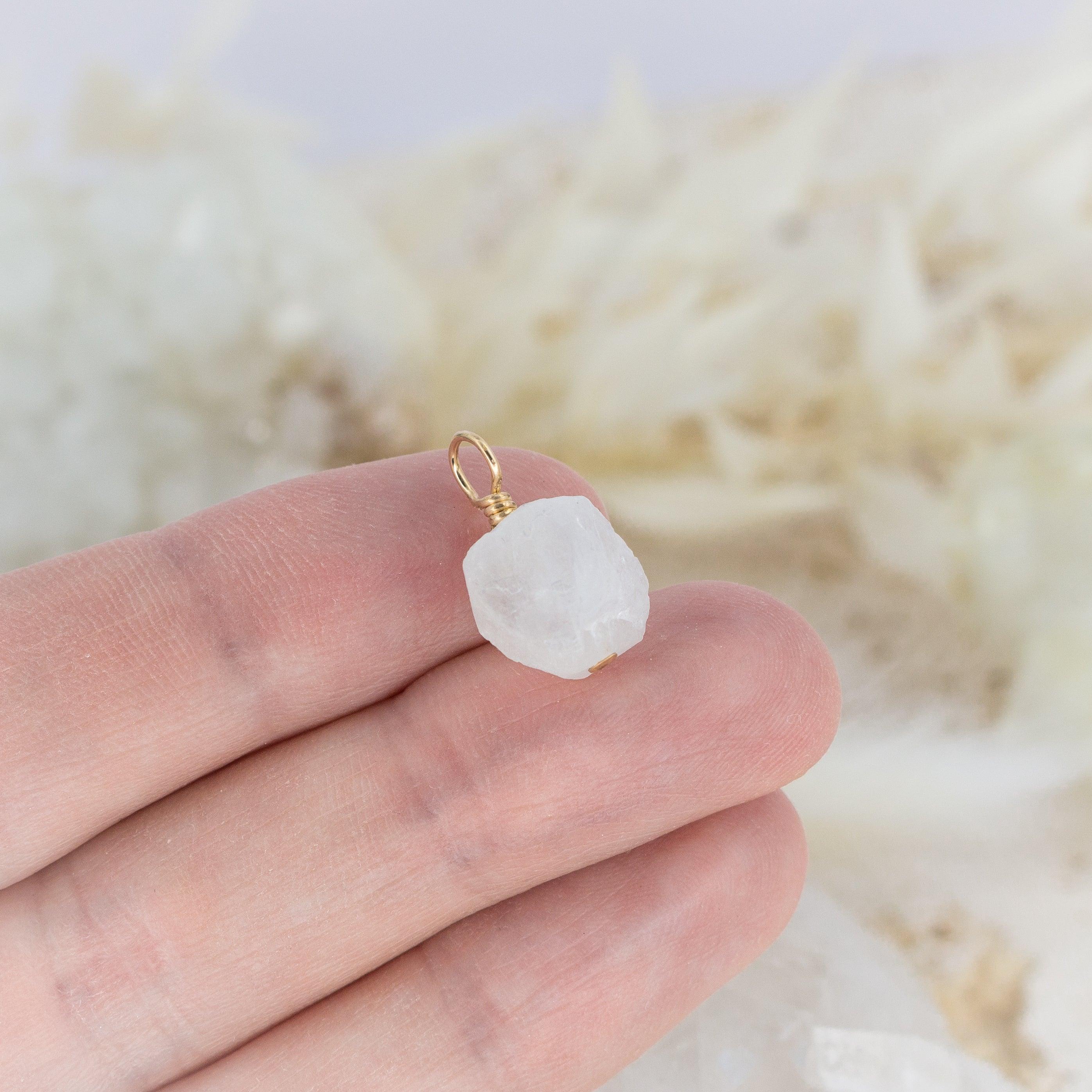 Tiny Raw Rainbow Moonstone Crystal Pendant - Tiny Raw Rainbow Moonstone Crystal Pendant - 14k Gold Fill - Luna Tide Handmade Crystal Jewellery