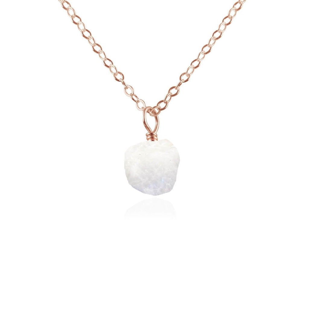 Tiny Raw Rainbow Moonstone Pendant Necklace - Tiny Raw Rainbow Moonstone Pendant Necklace - 14k Rose Gold Fill / Cable - Luna Tide Handmade Crystal Jewellery