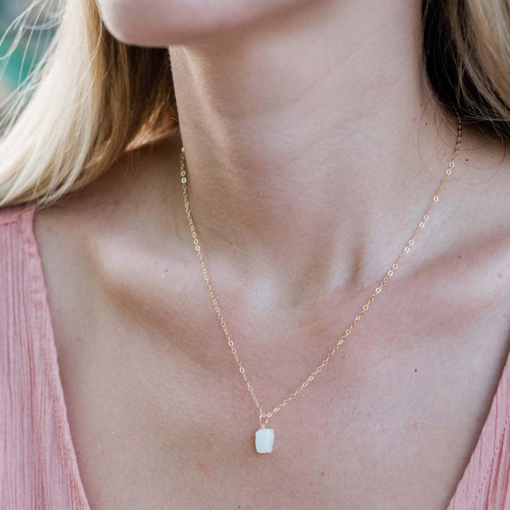 Tiny Raw Rainbow Moonstone Pendant Necklace - Tiny Raw Rainbow Moonstone Pendant Necklace - Sterling Silver / Cable - Luna Tide Handmade Crystal Jewellery
