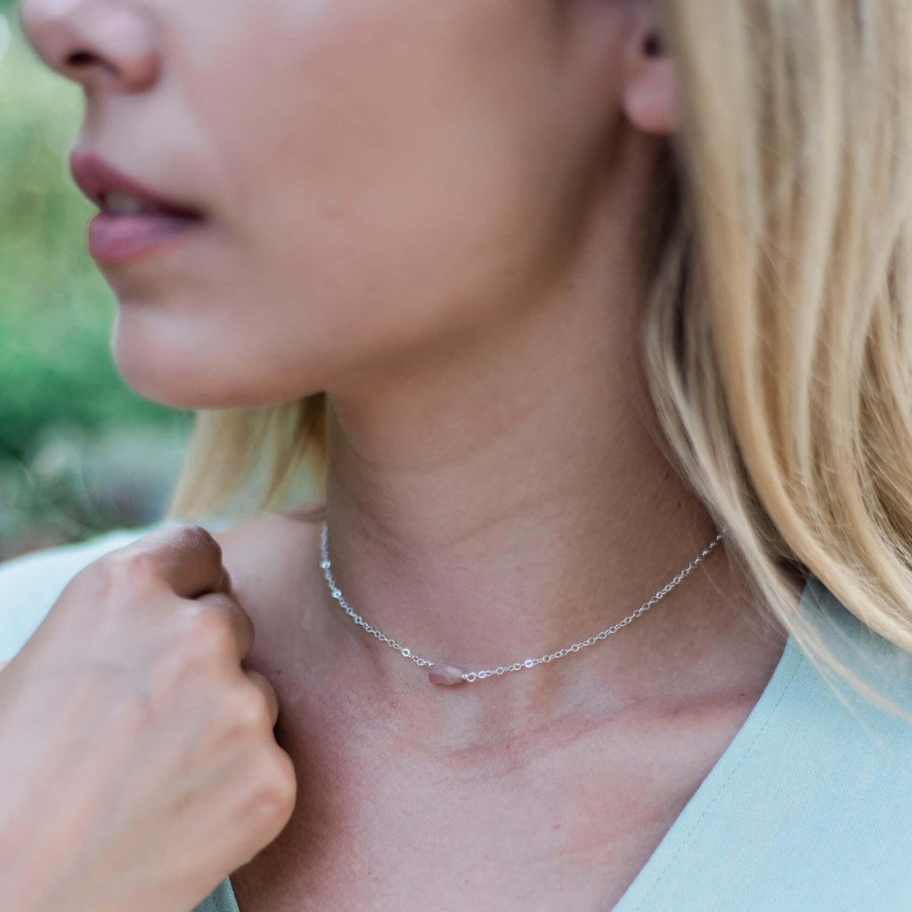 Tiny Raw Rose Quartz Crystal Nugget Choker - Tiny Raw Rose Quartz Crystal Nugget Choker - 14k Gold Fill - Luna Tide Handmade Crystal Jewellery