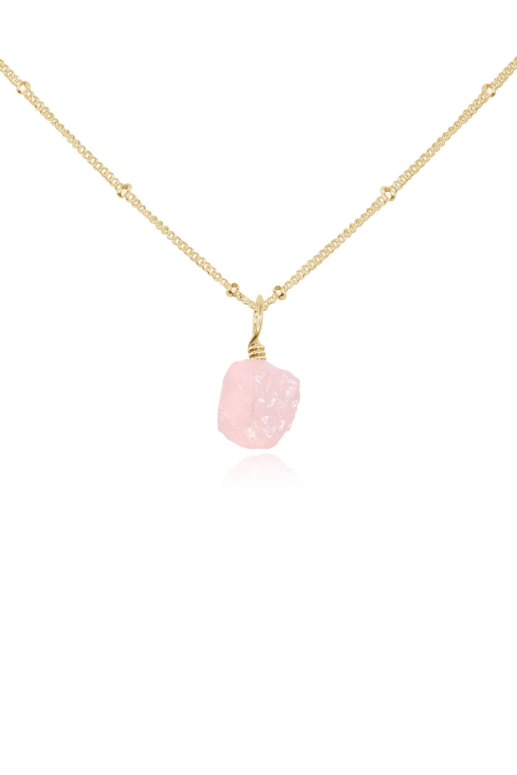 Raw Rose Quartz hot Pendant on Gold Biba Chain