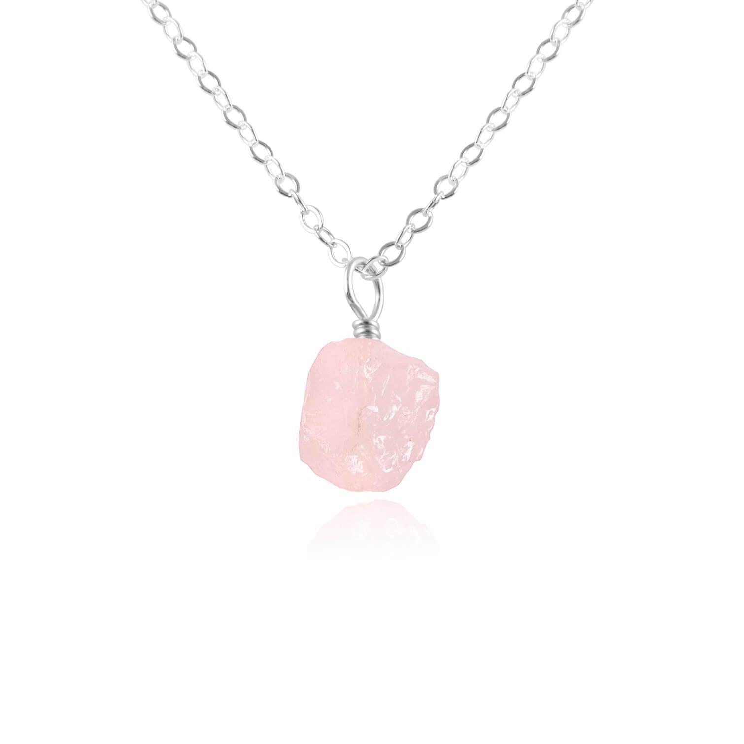 Tiny Raw Rose Quartz Pendant Necklace - Tiny Raw Rose Quartz Pendant Necklace - Sterling Silver / Cable - Luna Tide Handmade Crystal Jewellery