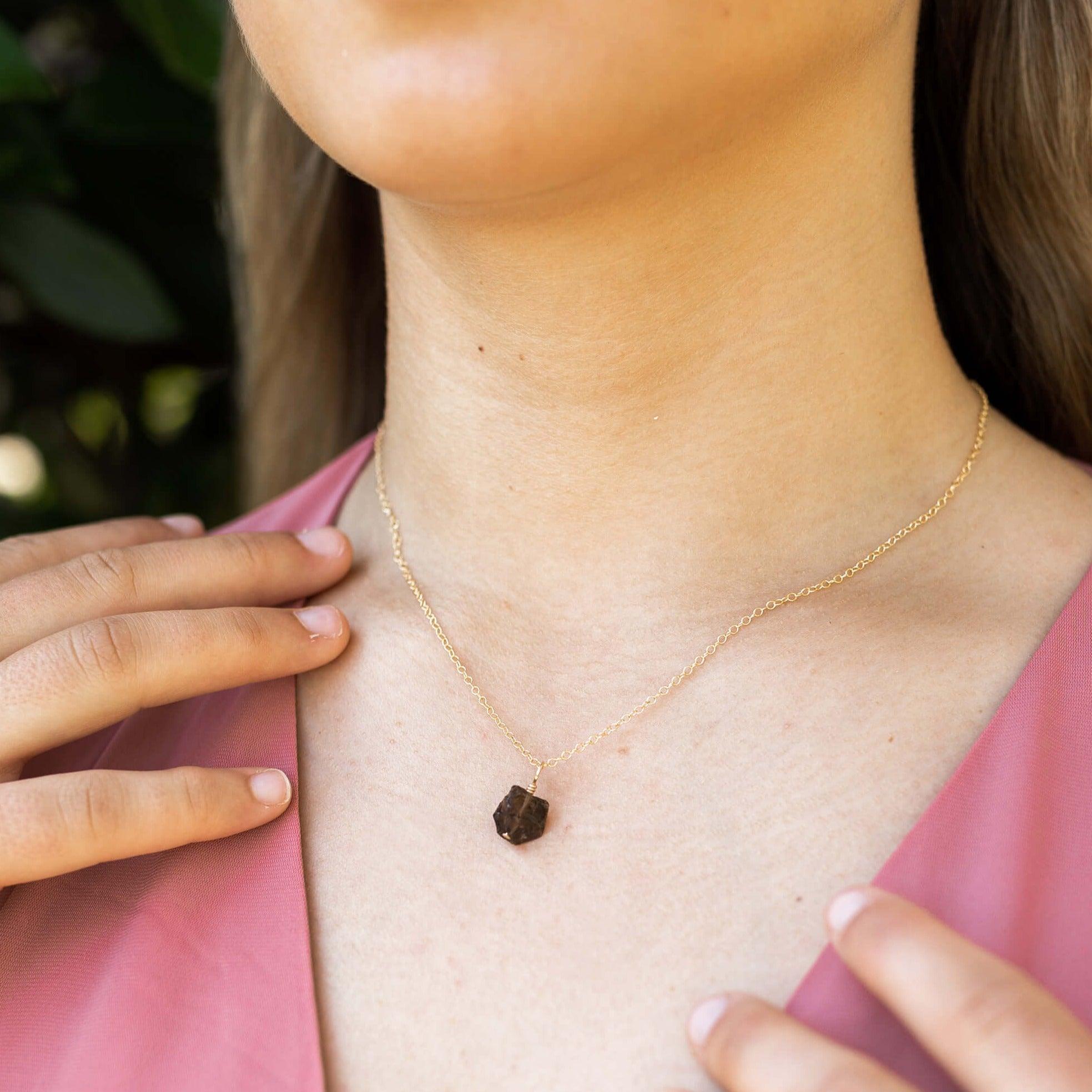 Tiny Raw Smoky Quartz Pendant Necklace - Tiny Raw Smoky Quartz Pendant Necklace - Sterling Silver / Cable - Luna Tide Handmade Crystal Jewellery