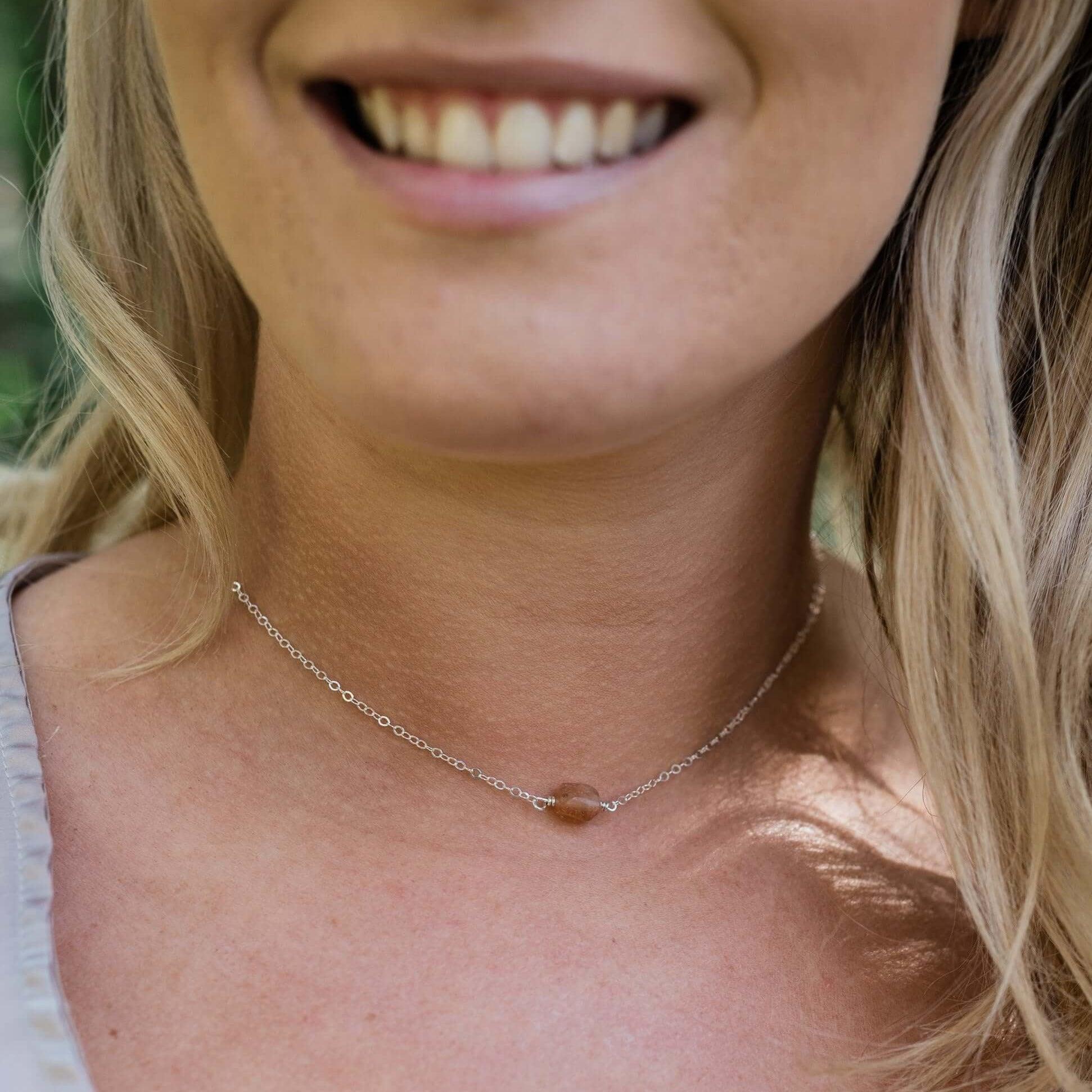 Tiny Raw Sunstone Crystal Nugget Choker - Tiny Raw Sunstone Crystal Nugget Choker - 14k Gold Fill - Luna Tide Handmade Crystal Jewellery