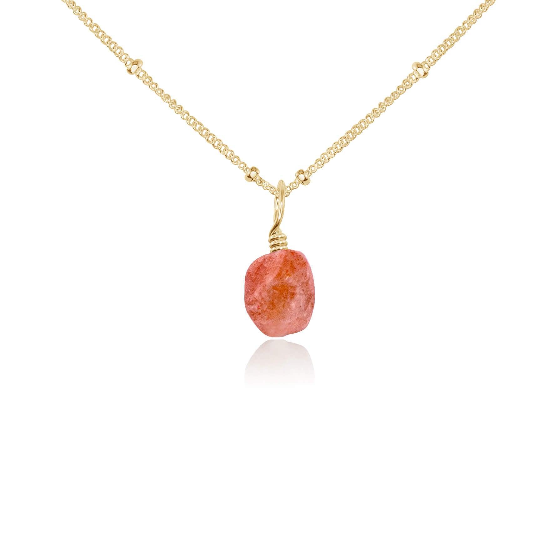Tiny Raw Sunstone Pendant Necklace - Tiny Raw Sunstone Pendant Necklace - 14k Gold Fill / Satellite - Luna Tide Handmade Crystal Jewellery