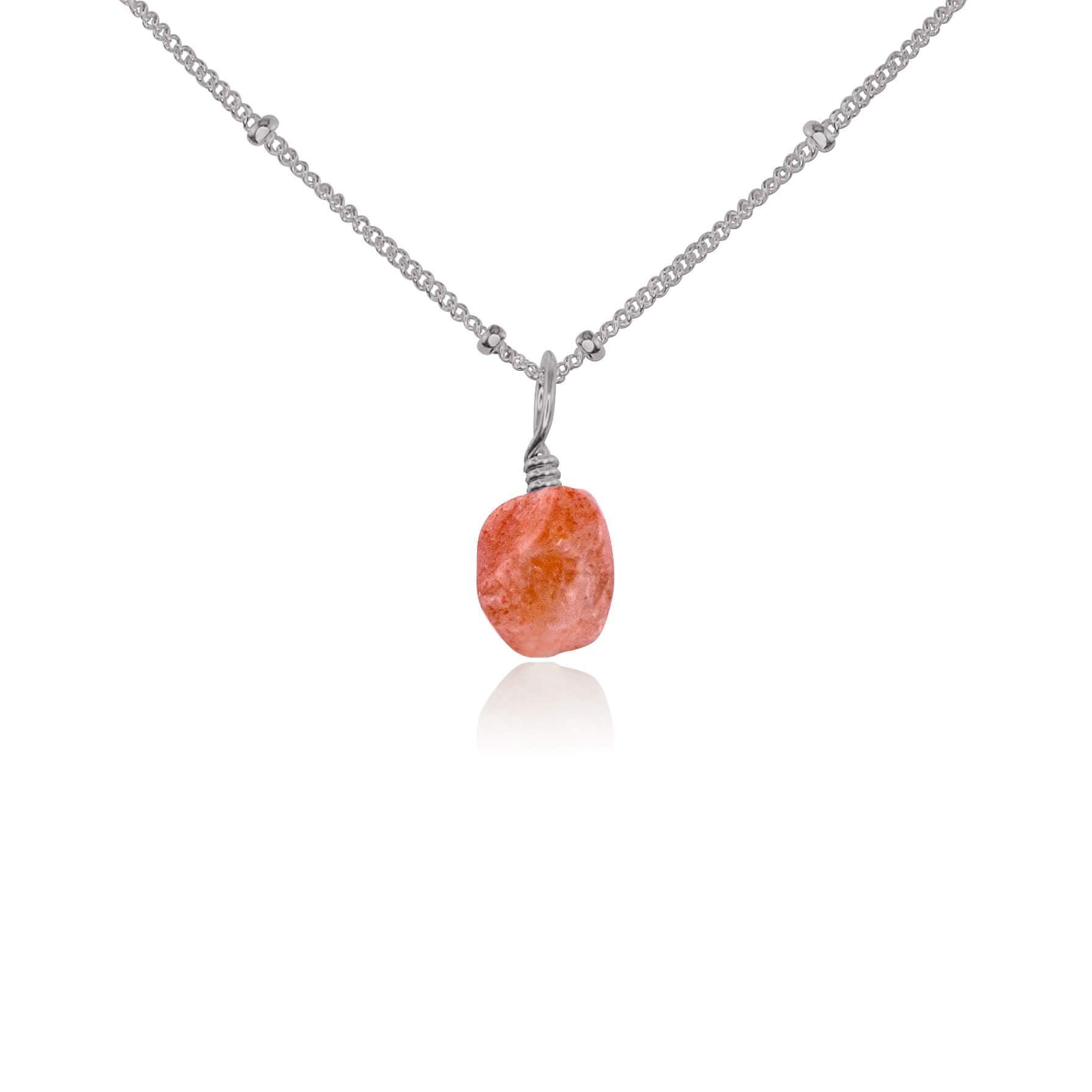 Tiny Raw Sunstone Pendant Necklace - Tiny Raw Sunstone Pendant Necklace - Stainless Steel / Satellite - Luna Tide Handmade Crystal Jewellery