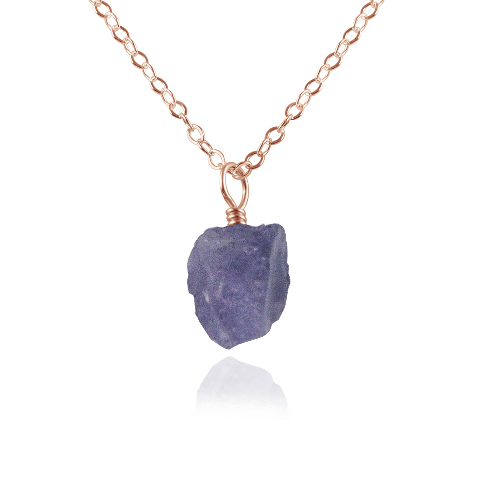 Tiny Raw Tanzanite Pendant Necklace - Tiny Raw Tanzanite Pendant Necklace - 14k Rose Gold Fill / Cable - Luna Tide Handmade Crystal Jewellery