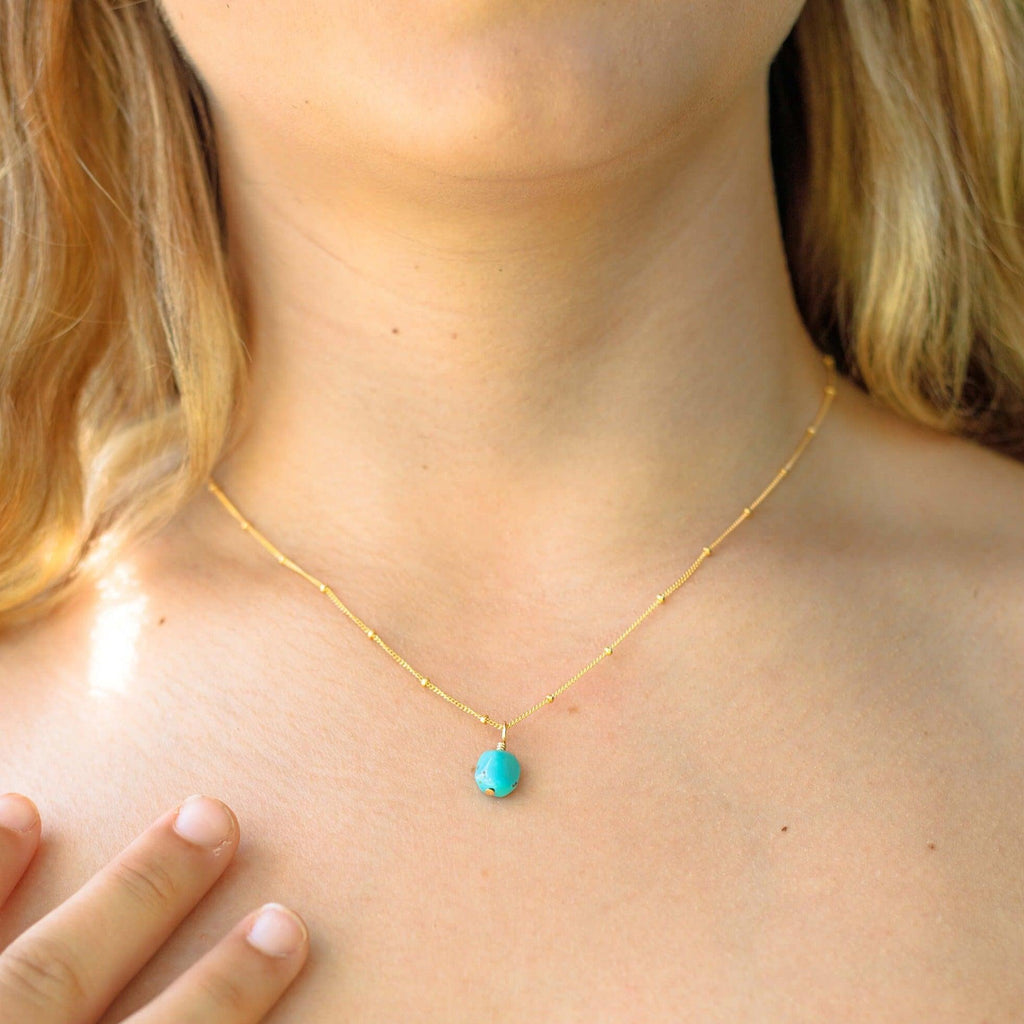 Tiny Raw Turquoise Pendant Necklace - Tiny Raw Turquoise Pendant Necklace - Sterling Silver / Cable - Luna Tide Handmade Crystal Jewellery