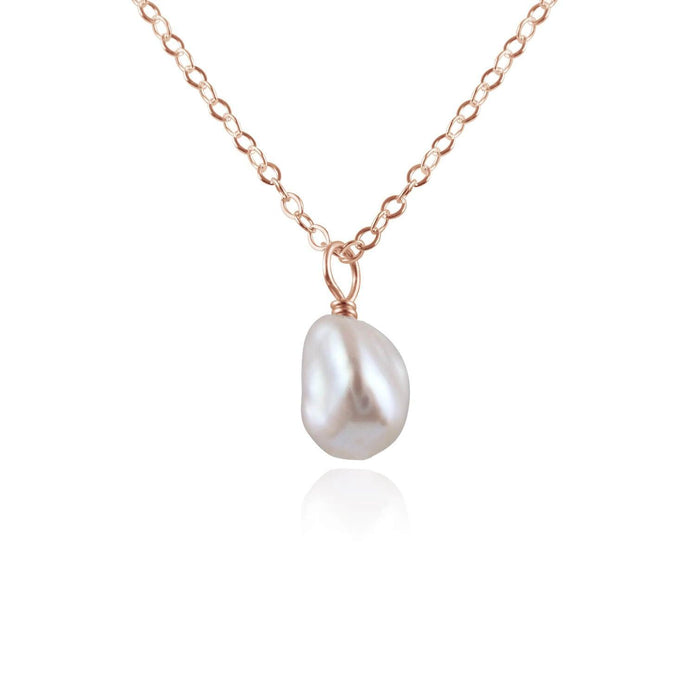 Tiny Raw White Freshwater Pearl Pendant Necklace - Tiny Raw White Freshwater Pearl Pendant Necklace - 14k Rose Gold Fill / Cable - Luna Tide Handmade Crystal Jewellery