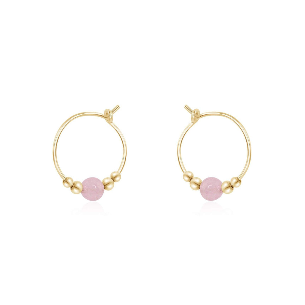 Tiny Rose Quartz Bead Hoop Earrings - Tiny Rose Quartz Bead Hoop Earrings - 14k Gold Fill - Luna Tide Handmade Crystal Jewellery