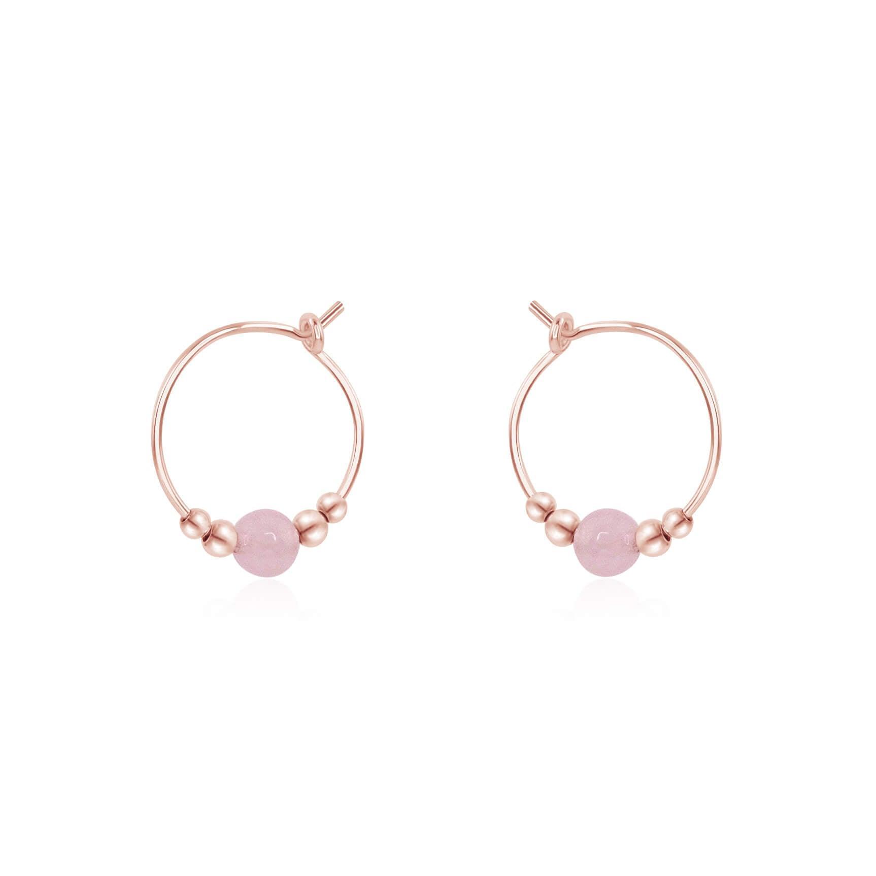 Tiny Rose Quartz Bead Hoop Earrings - Tiny Rose Quartz Bead Hoop Earrings - 14k Rose Gold Fill - Luna Tide Handmade Crystal Jewellery