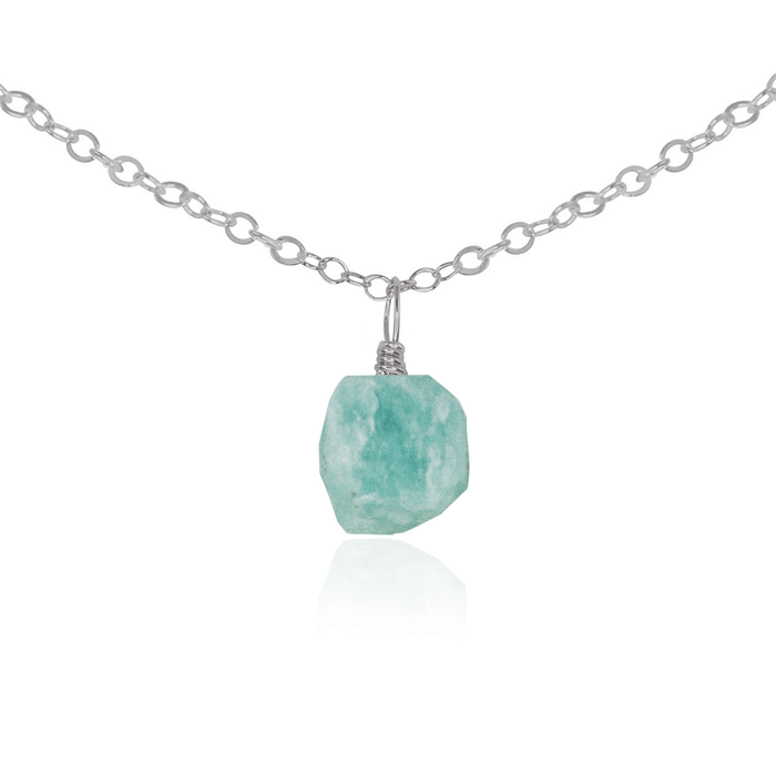 Tiny Rough Amazonite Gemstone Pendant Choker - Tiny Rough Amazonite Gemstone Pendant Choker - Stainless Steel / Cable - Luna Tide Handmade Crystal Jewellery