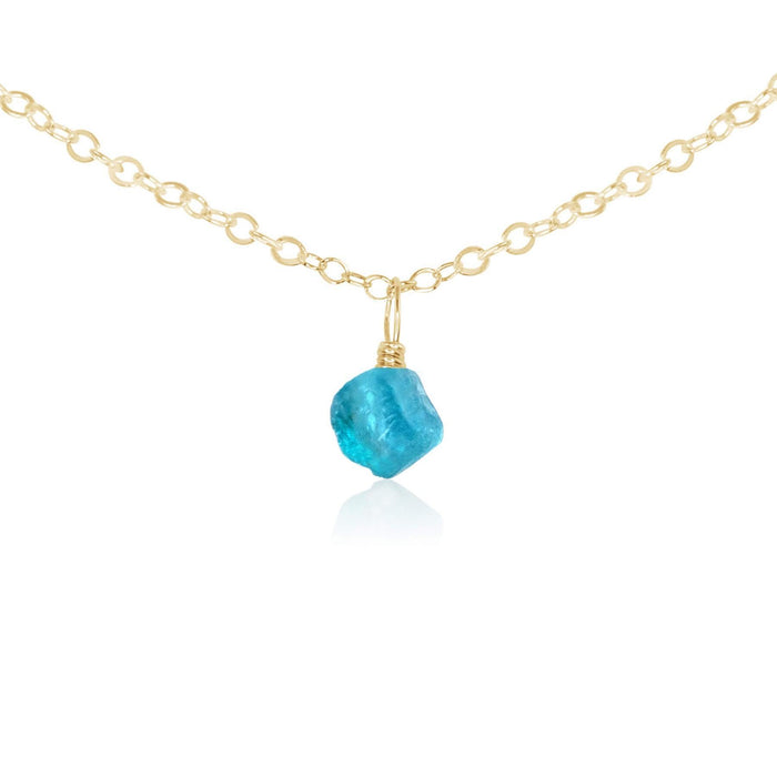 Tiny Rough Apatite Gemstone Pendant Choker - Tiny Rough Apatite Gemstone Pendant Choker - 14k Gold Fill / Cable - Luna Tide Handmade Crystal Jewellery
